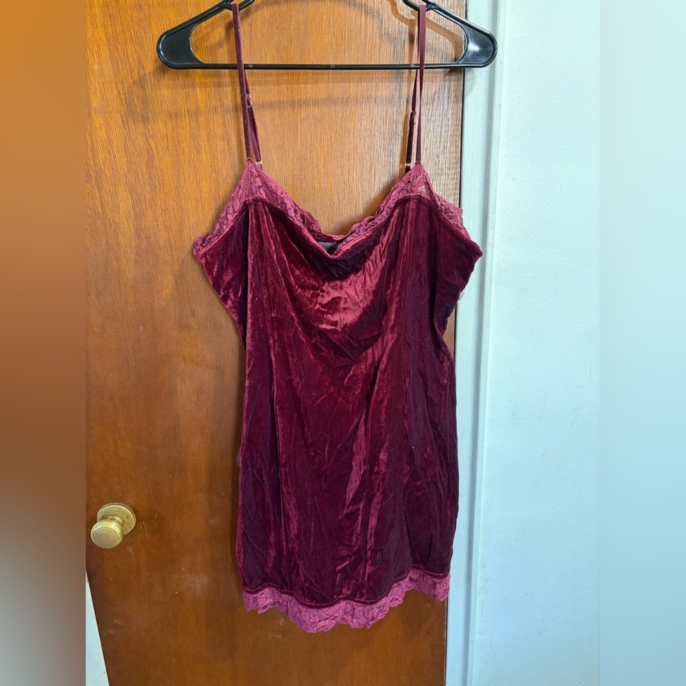Y2K babydoll gothwhimsy sexy velvet camisole with lace trim  burgundy M